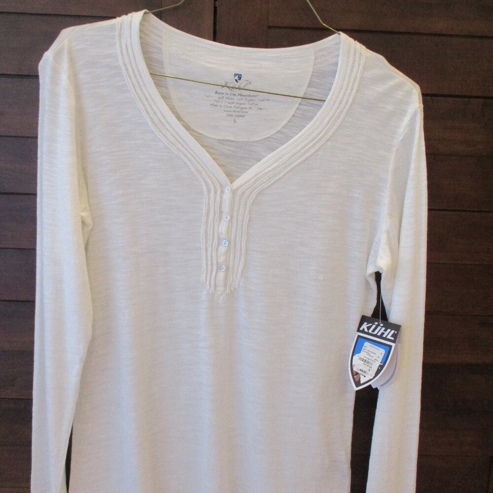 Women's KUHL Vega Henley long Sleeve Tee Top White Size Large NWT